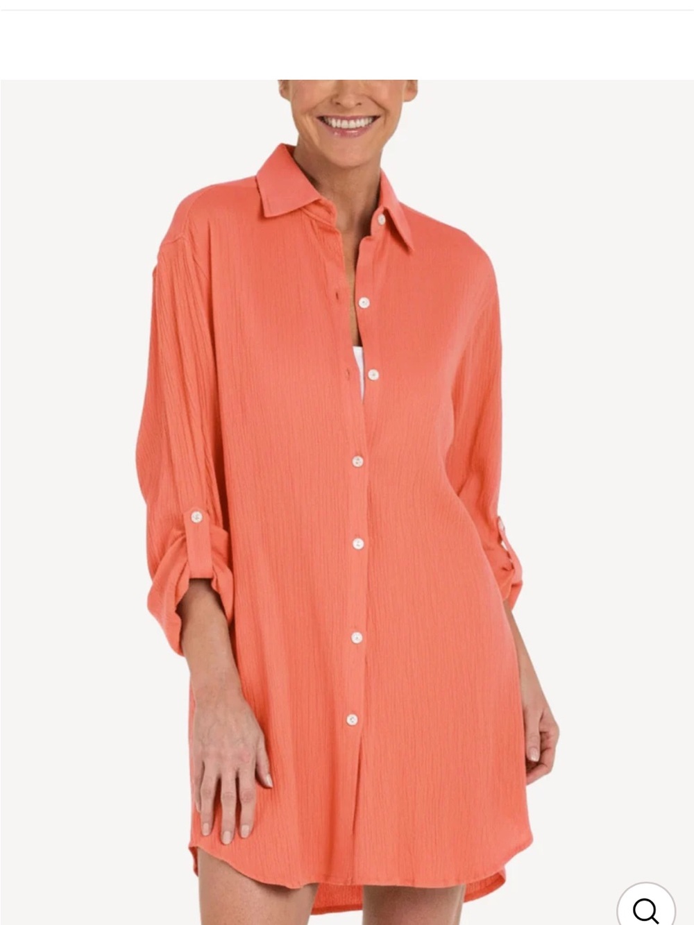 Maxine of Hollywood NWT L ORANGE Coral Button-Front RESORT Swim Cover-Up Shirt